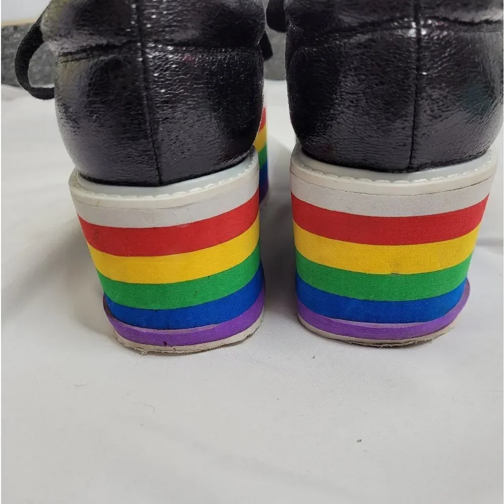CAPE ROBBIN Momo platform sneaker rainbow‎ black metallic lace up clowncore 10
